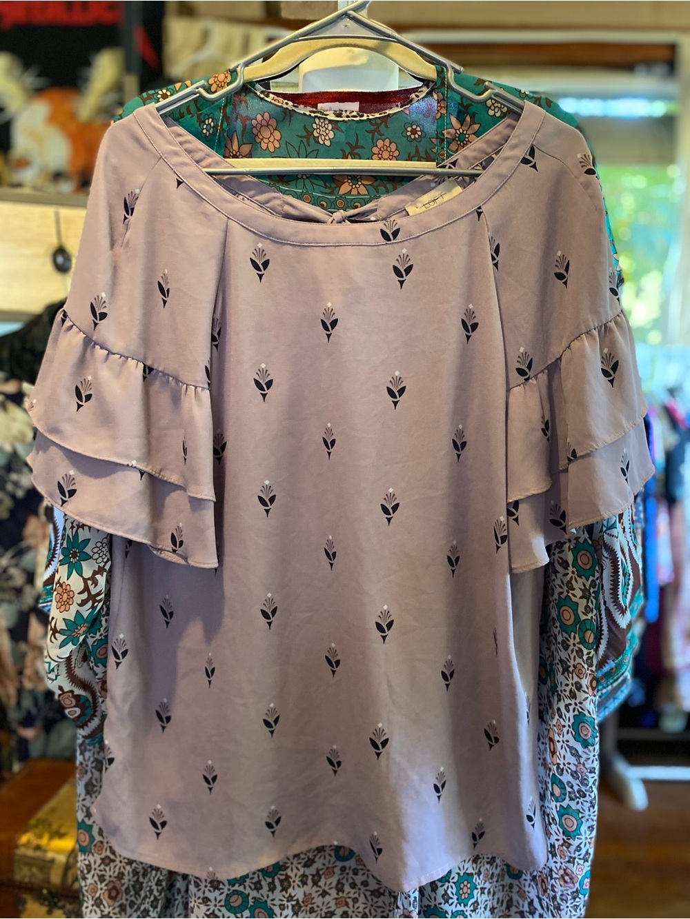 LOFT Lilac Ruffle-Sleeve Floral Print Blouse